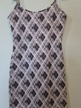 Y2k 90s Clueless Cosplay Argyle Mini Dress Small Black Gray Spaghetti Strap